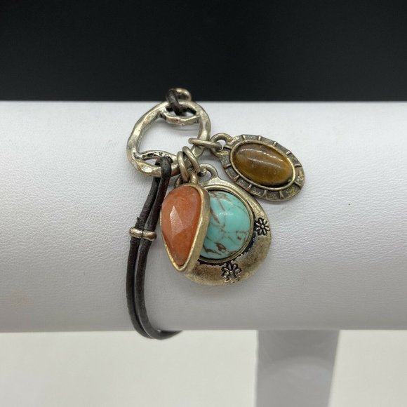 Lucky Brand Jewelry - Lucky Brand Leather Cord Turquoise Stone Bracelet